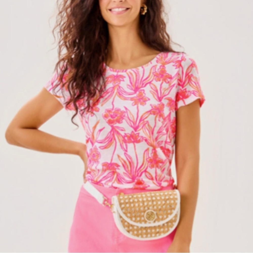 NWT Lilly Pulitzer XS Etta Scoop Neck Tee lovely long stems floral